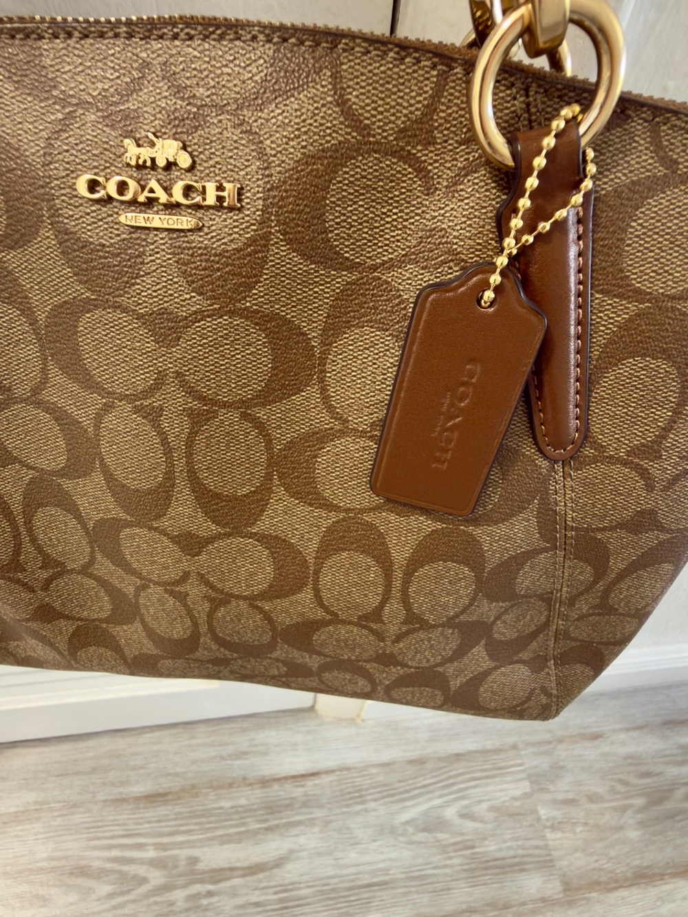 Authentic Coach Brown Signature Canvas Tote with Leather Trim. - Picture 2 of 6